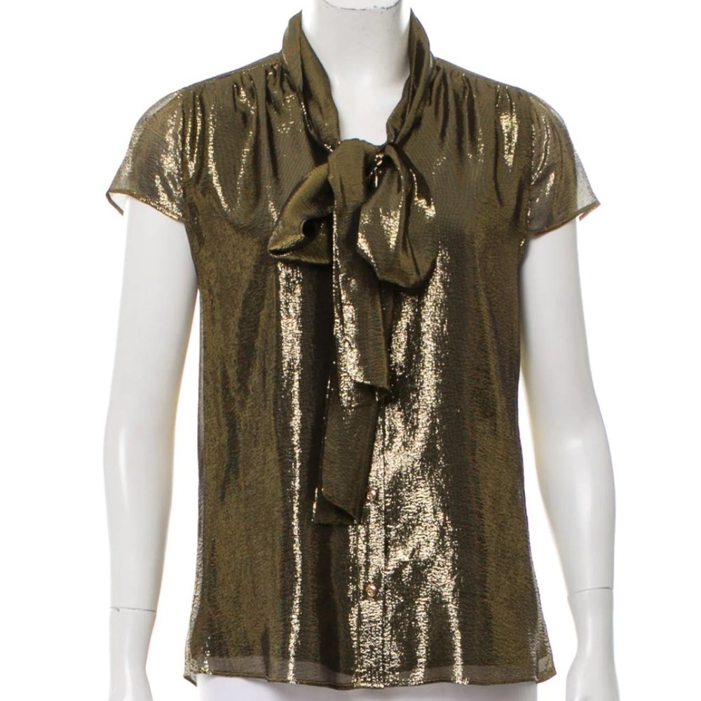 Alice + Olivia Gold silk blouse with bow